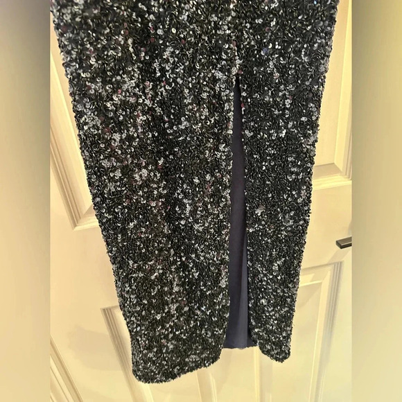 NWT Rachel Gilbert Mirella Sequin Navy Midi Dress Bow Sash Long Sleeve Size 8 - Picture 10 of 12